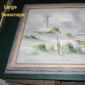 oil painting sea scape signed gull boats lighthoue